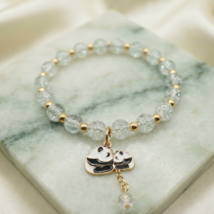 Mint Crackle Glass & Panda Charm Bracelet
